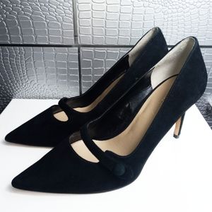 Ann Taylor Suede Slip On Pointy Toe High Heel Pumps Shoes Black size 9m